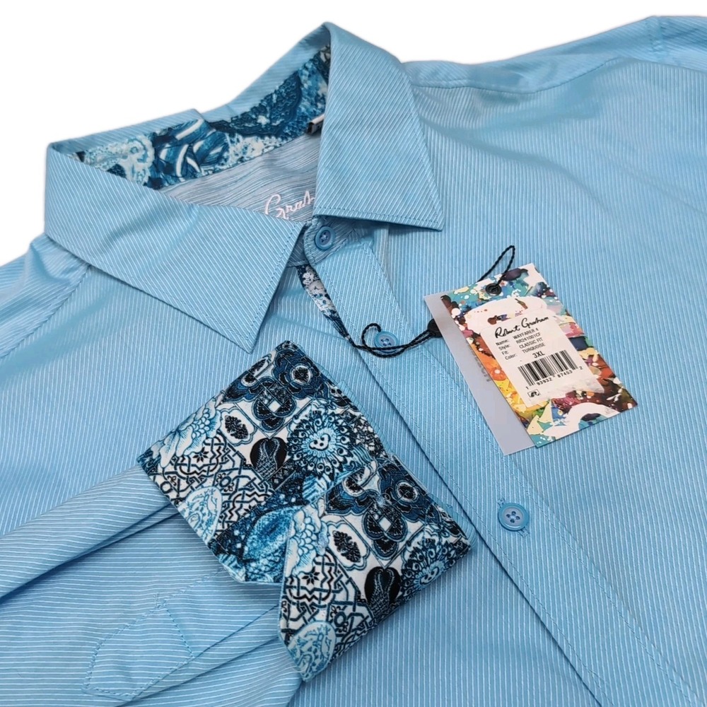 Robert Graham Wayfarer Flip Cuff Collar Shirt Mens 3XL Blue Long‎ Sleeve NEW NWT